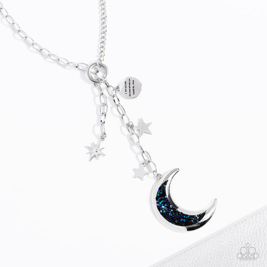 ONCE IN A BLUE MOON - MULTI BLUE AND OIL SPILL DRUZY MOON AND STAR CHARM NECKLACE - EMPIRE DIAMOND EXCLUSIVE - PAPARAZZI